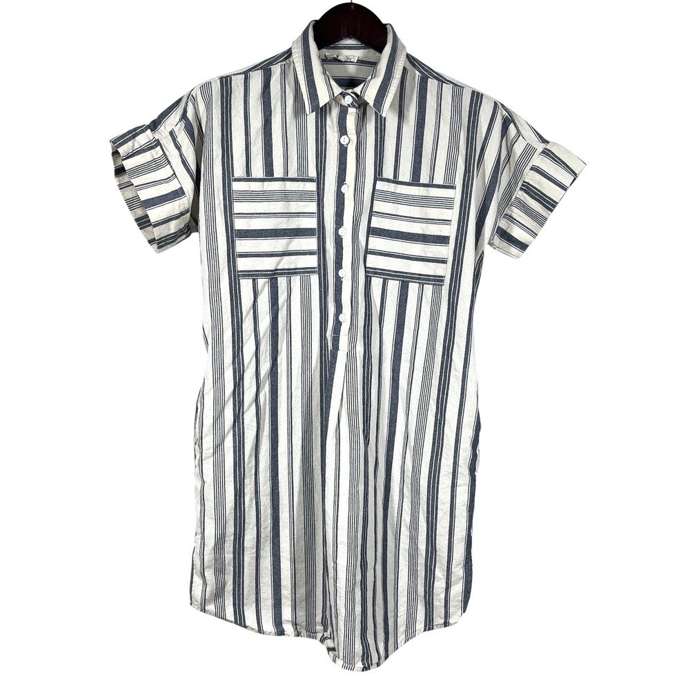 Mystree Collared Short Sleeve Shirt Dress Womens M 100% Cotton Coastal Classic